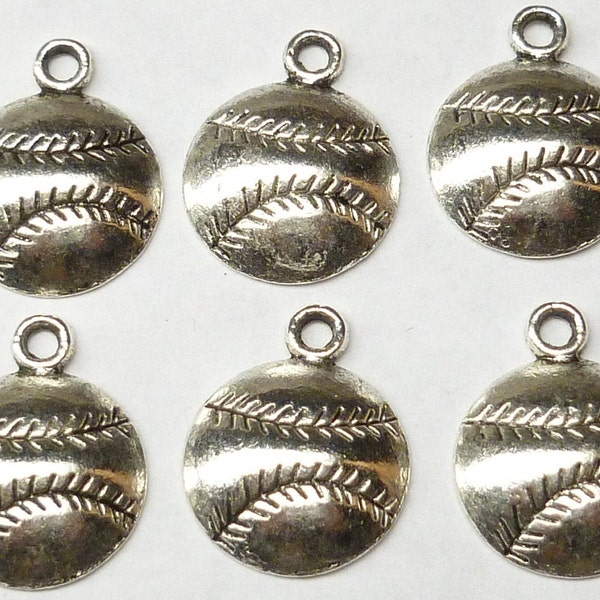 Antiqued Silver Tone Baseball Charms (8) - S80