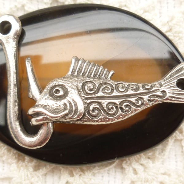 Large, Rustic. Silver Pewter Fish Hook Clasp Finding, Mykonos Casting Beads (1) - M52 - X5668