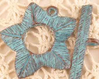 Large Flower Floral Patina Toggle Clasp, Mykonos Casting (1 sets) - M82 - X5455