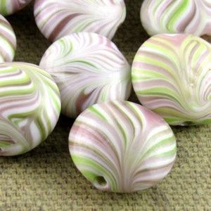 15mm Green and Purple Swirl Lampwork Glass Beads (2)