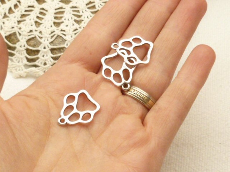 19mm Dog Paw Print Charm, Cat Paw Print Charms, Silver Tone 8 S60 image 4