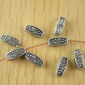 12mm Rectangle Barrel Spacer Bead, Large Hole Bead Antique Silver (6) - SF95