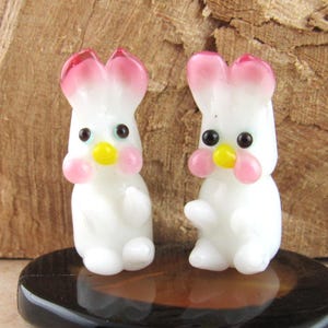 Cheeky White Easter Bunny Lampwork Beads (2)
