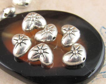 8mm Antiqued Silver Heart Spacer Bead (10) - SF28