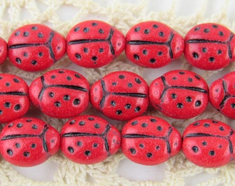 赤いてんとう虫のチェコガラスビーズ10個：13 x 11 mm - Etsy 日本