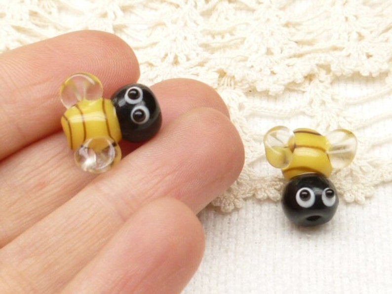 Adorable Honey Bee Lampwork Glass Beads Black Yellow 2 image 5