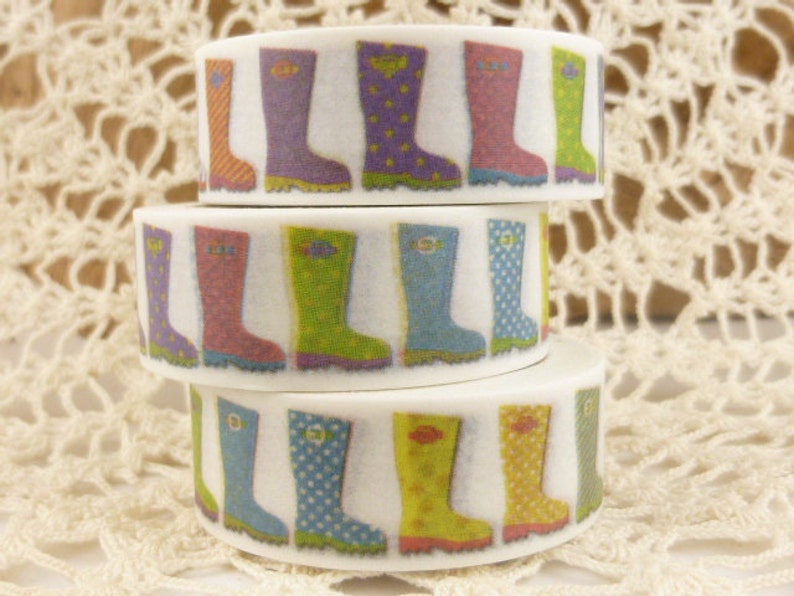 QQ1483 Washi Tape Multicolor Rain Boots Shoes Washi Tape 36 Sample Washi Tape or Full Roll