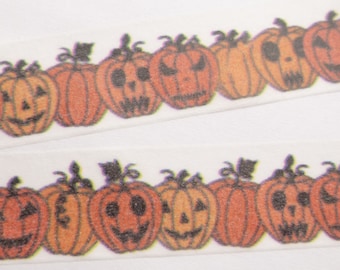 Washi Tape, Jack-o-Lantern Washi Tape, Halloween Washi Tape, Orange Pumpkin Washi Tape, Full Roll - 810