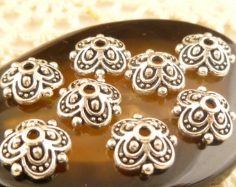 8mm Antique Silver Flower Bead Caps Victorian Look (20) - SF112