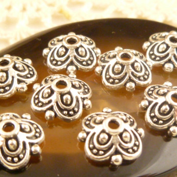 8mm Antique Silver Flower Bead Caps Victorian Look (20) - SF112