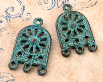 Patina Flower Chandelier, Patina Flower Connector, Turquoise Dangle Earring Finding Charm, Mykonos Casting (2) - M43