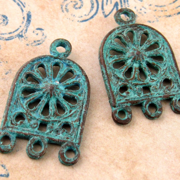 Patina Flower Chandelier, Patina Flower Connector, Turquoise Dangle Earring Finding Charm, Mykonos Casting (2) - M43