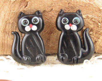 Black Cat Glass Bead, Black Kitty Lampwork Bead, Large Black Kitten Bead (2)