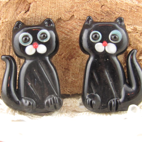 Black Cat Glass Bead, Black Kitty Lampwork Bead, Large Black Kitten Bead (2)