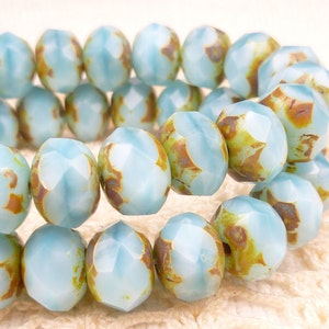 6x8 Faceted Sky Blue Czech Glass Rondelle Beads, (12 or 25 beads) - 0560/RON8