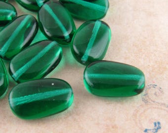 14x8mm Teal Czech Glass Beads, Twisted Flat Oval Glass Beads (10) - BM3