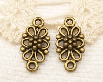 Antique Bronze Filigree Connector Charms, Ornate Flower Connectors (20) - A23