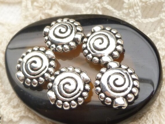 Spacer Beads Flat Round Spiral Design Antiqued Silver 8 SF87