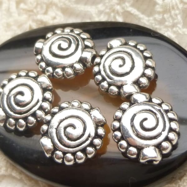 Spacer Beads Flat Round Spiral Design Antiqued Silver (8) - SF87