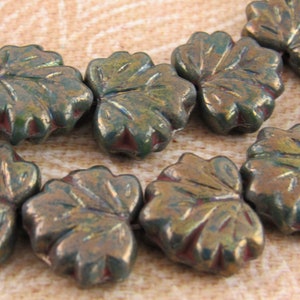 Persian Green Czech Maple Leaves Beads with a Copper Metallic Finish (10 or 20 beads) - 0267/MAP