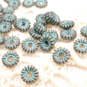 6mm Grover Daisy Spacer Beads, Rustic, Patina Beads, Mykonos Casting Beads (10) - M32