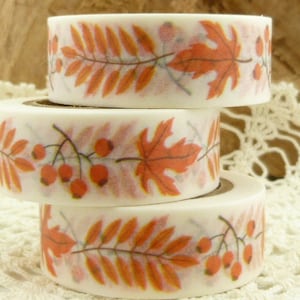 Rosehips Washi Tape, Fall Leaves Washi Tape, Autumn Washi Tape, Full Roll - FF1644