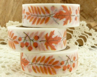 Rosehips Washi Tape, Fall Leaves Washi Tape, Autumn Washi Tape, Full Roll - FF1644