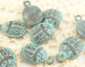 Rustic,  Patina Egyptian Scarab Beetle Charms - Mykonos Casting Charm (4) - M75 - X0234