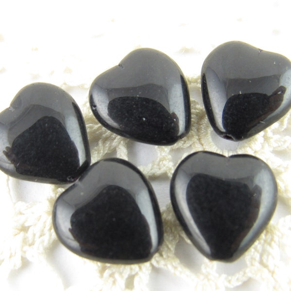 12x11mm Jet Black Opaque Heart Czech Pressed Glass (10) - BM2