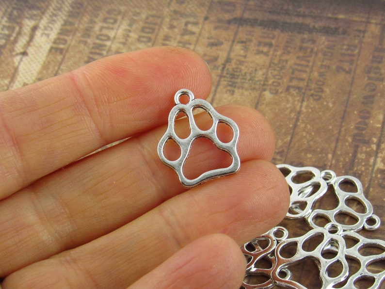 19mm Dog Paw Print Charm, Cat Paw Print Charms, Silver Tone 8 S60 image 6