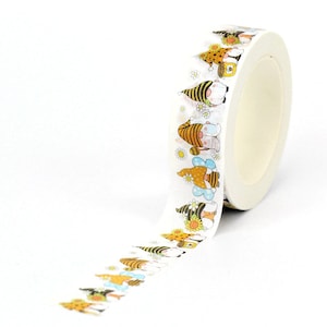 Bee Gnome Washi Tape, Fairy Gnome Washi Tape, Garden Gnome Washi Tape, Full Roll - CWWTS-23