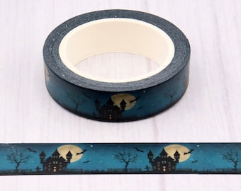 Washi Tape Halloween, cinta Washi de la casa embrujada, cinta Washi espeluznante, rollo completo - SSS7