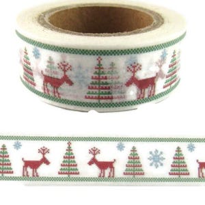 Washi Tape Reindeer, Christmas Washi Tape, Red and Green Washi Tape, Full Roll