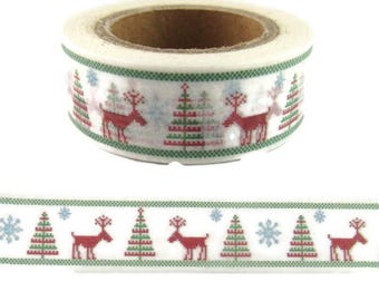 Washi Tape Reindeer, Christmas Washi Tape, Red and Green Washi Tape, Full Roll