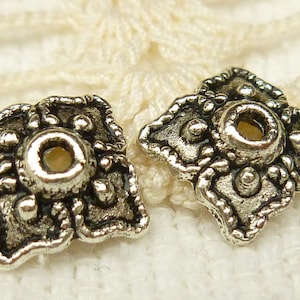 8mm Antiqued Silver Square Bead Cap (20) - SF122