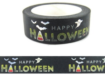 Washi Tape Feliz Halloween, Cinta Washi metálica de Halloween, Cinta Washi de maíz dulce, Rollo completo - CWWTS