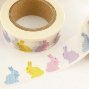 Ruban adhésif Washi Tape Lapin coloré pastel, Pâques, ruban adhésif Washi printanier, rouleau complet - LL1576