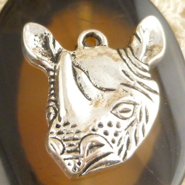 Rhinoceros Head Charms, Antiqued Silver (4) - S110