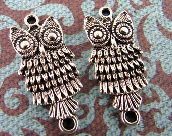 Owl Connector Charm, Silver Tone Owl Charm (6) - S31