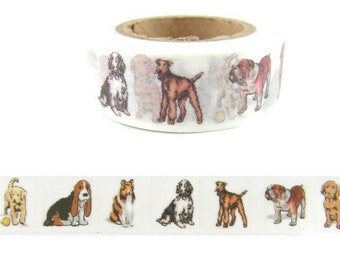 Dog Washi Tape, Dog Breeds Washi Tape, Dog Lover Washi Tape, Bulldog Washi Tape, Lab Washi Tape, Full Roll - PP1093