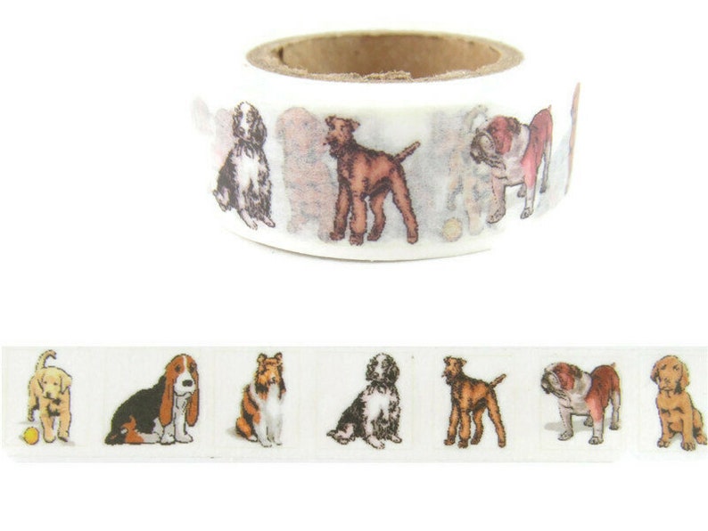 Dog Washi Tape, Dog Breeds Washi Tape, Dog Lover Washi Tape, Bulldog Washi Tape, Lab Washi Tape, Full Roll PP1093 image 1