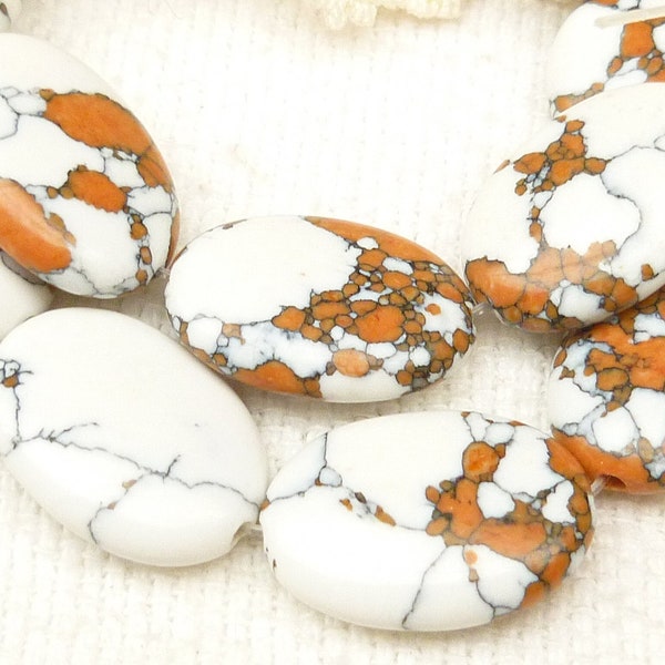 Mosaic Flat Oval Beads, Tan and White Marbled Flat Oval Beads 13x18mm (6)