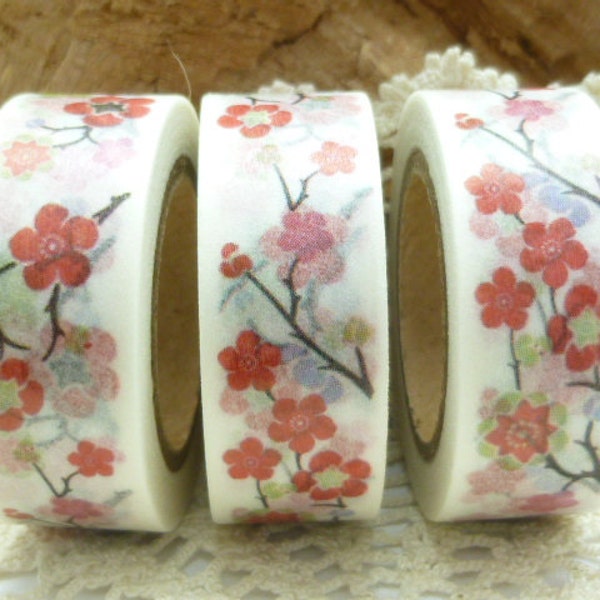 Washi Tape Pink Flowers, Cherry Blossoms Washi Tape, Full Roll - W1968