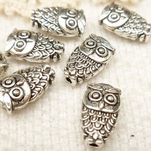 Tiny Two-sided Owl Metal Spacer Beads, Silver Tone Metal Owl Beads (10) - SF50