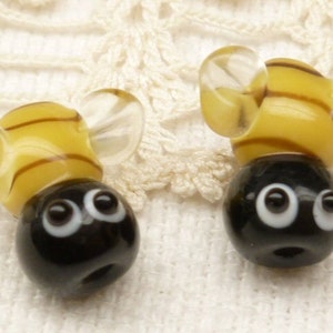 Adorable Honey Bee Lampwork Glass Beads Black Yellow 2 image 2