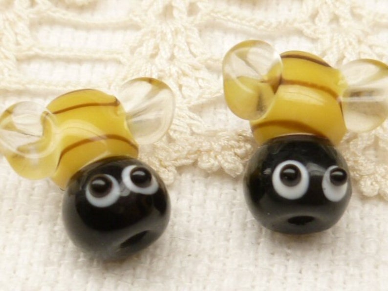 Adorable Honey Bee Lampwork Glass Beads Black Yellow 2 image 2