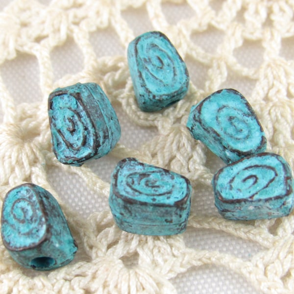 6mm Meandros Spiral Spacer Bead, Rustic, Patina Beads, Mykonos Casting Beads (6) - M20 - X0093