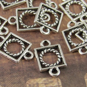 Tibetan Silver Connector Charm, Cube Frame Connector, Rope Connector (10) - S10