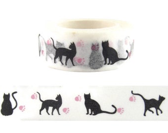 Washi Tape,  Black Cat Washi Tape, Cat Lover Washi Tape, 36" Sample Washi Tape or Full Roll - CWWTS-3