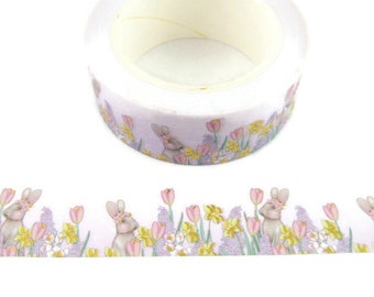 Foil Bunny Washi Tape, Tulip Washi Tape, Easter Bunny Washi Tape, Spring Washi Tape, Full Roll - SSS-5